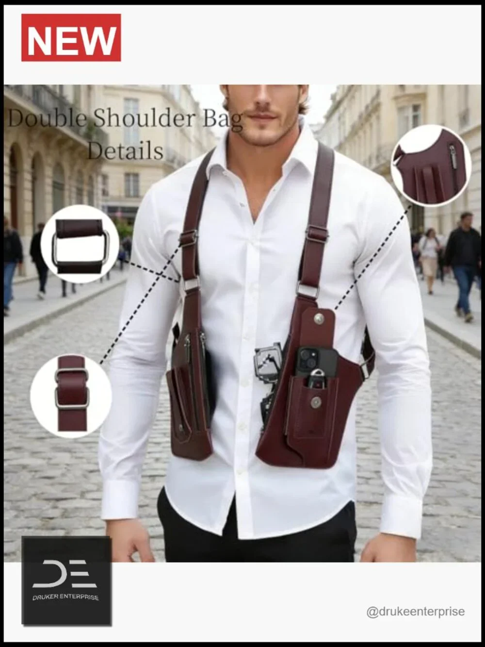 PU Leather Double Shoulder Holster Wallet Adjustable Oxford Cloth Crossbody Bag